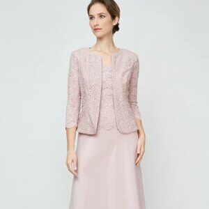 NWT Alex Evenings Lace & Satin A-Line Gown with Jacket in Blush , Size 12